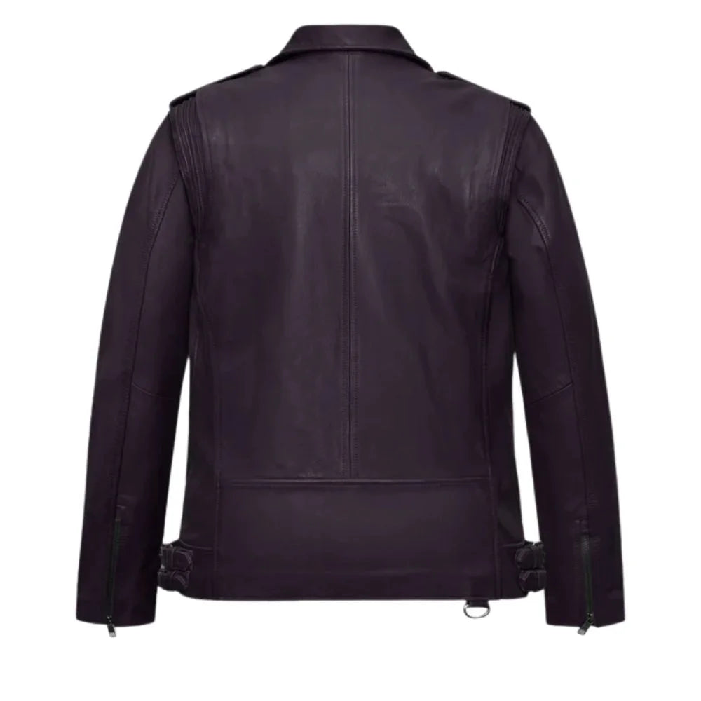 Men’s Purple Asymmetrical Leather Jacket