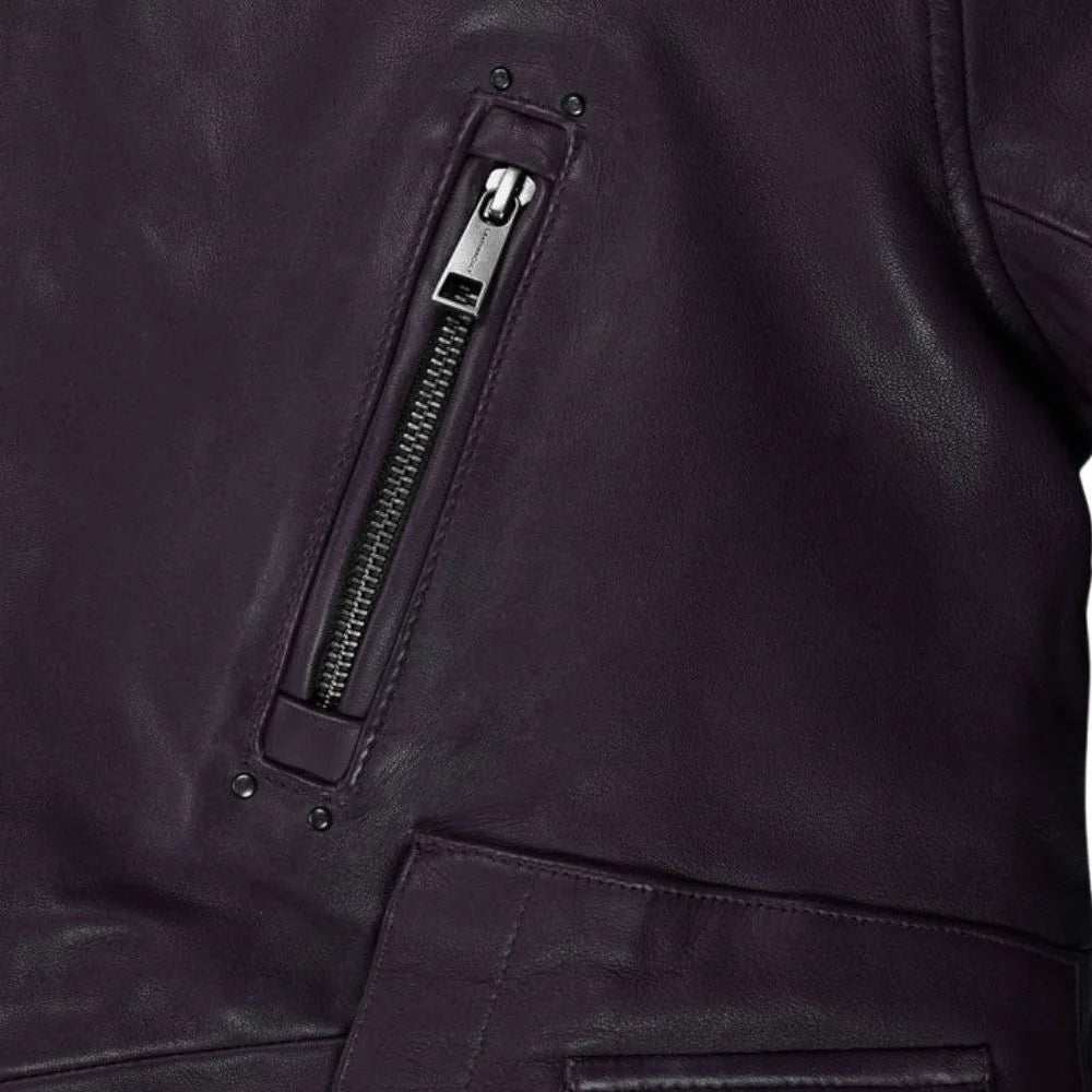 Men’s Purple Asymmetrical Leather Jacket