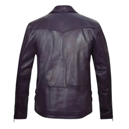 Men’s Purple Asymmetrical Zipper Leather Jacket
