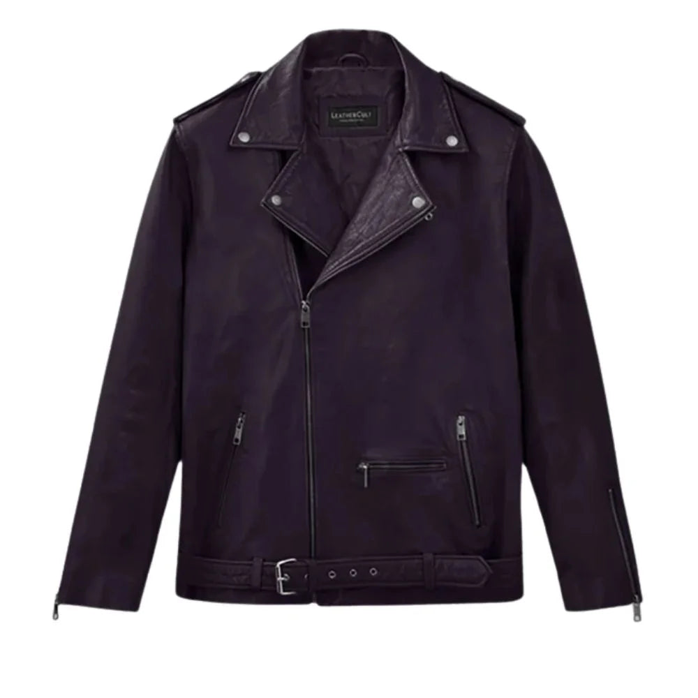 Men’s Purple Lapel Leather Jacket