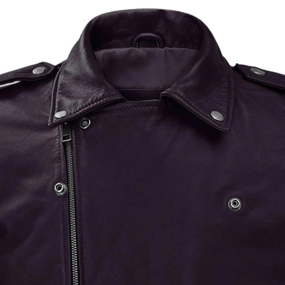 Men’s Purple Lapel Leather Jacket
