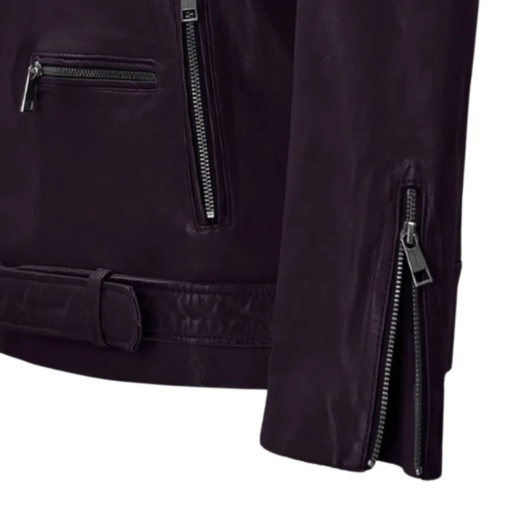 Men’s Purple Lapel Leather Jacket