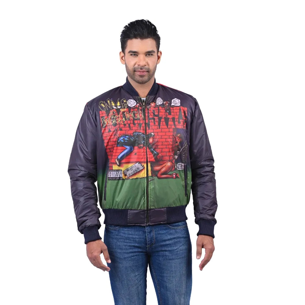 Men’s Purple Polyester Graphic Bomber Jacket