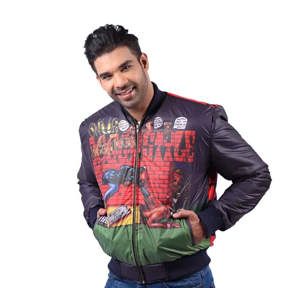 Men’s Purple Polyester Graphic Bomber Jacket