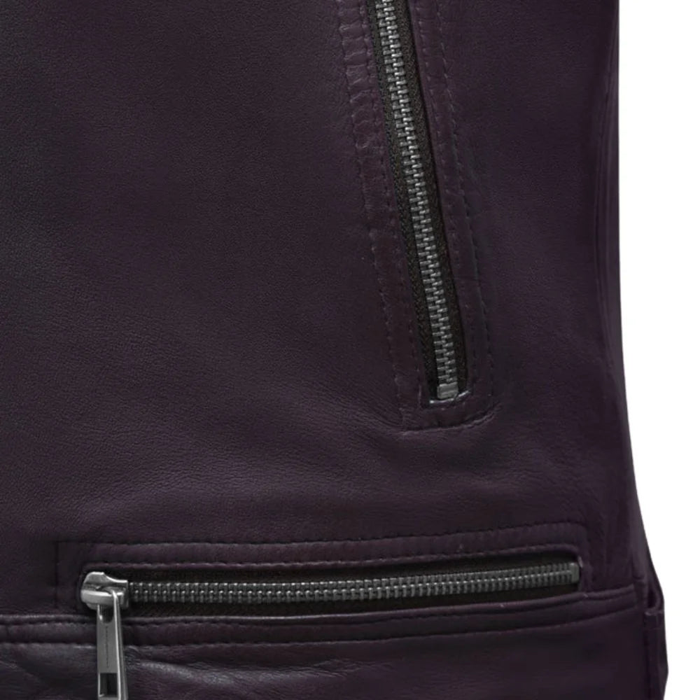 Men’s Purple Quilted Shoulder Leather Jacket