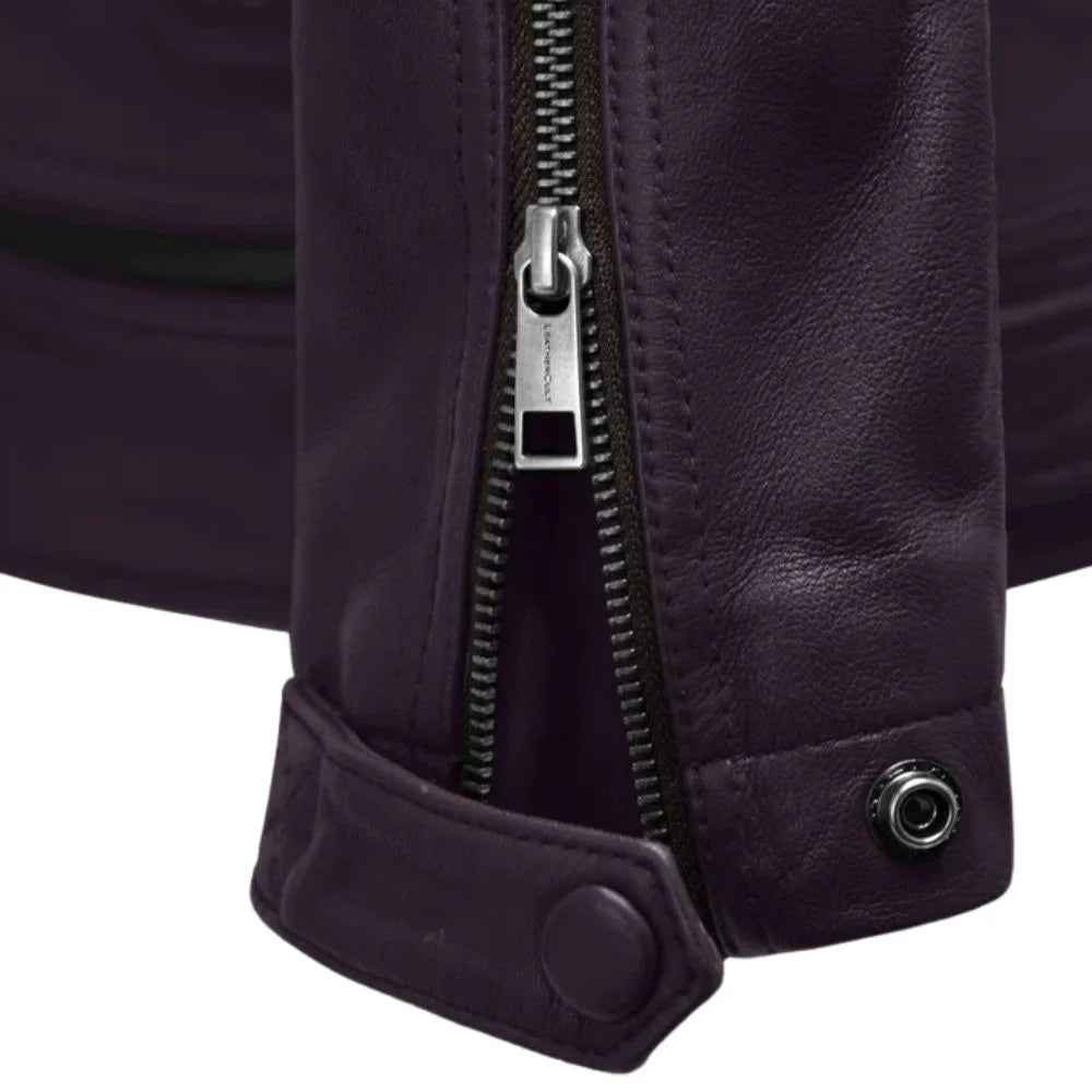 Men’s Purple Quilted Shoulder Leather Jacket