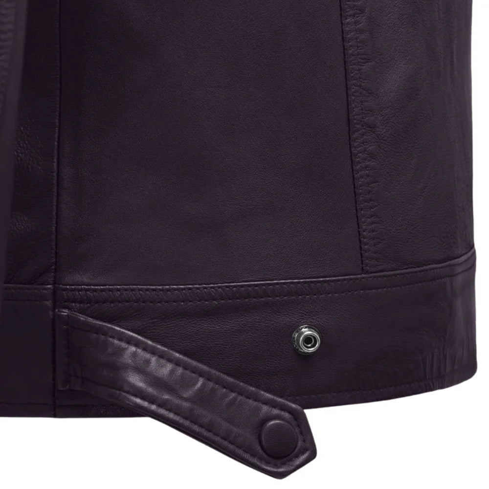 Men’s Purple Quilted Shoulder Leather Jacket