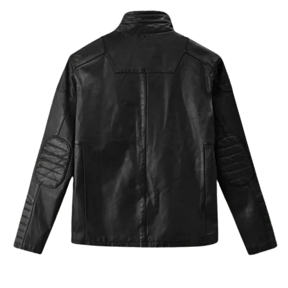 Men’s Quilted Armored Black Leather Jacket