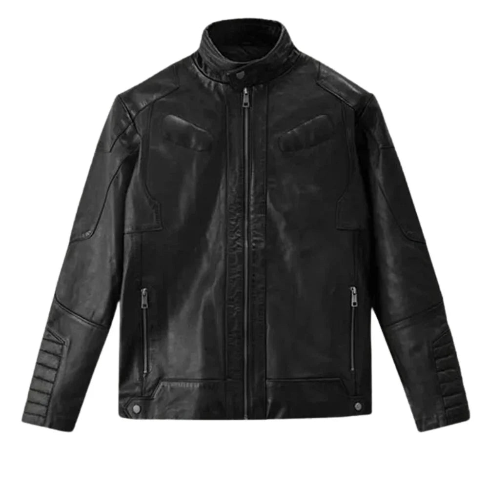 Men’s Quilted Armored Black Leather Jacket