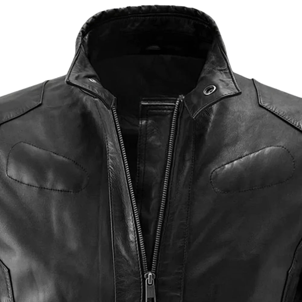Men’s Quilted Armored Black Leather Jacket