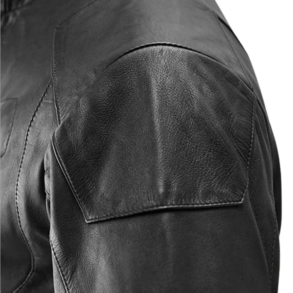 Men’s Quilted Armored Black Leather Jacket