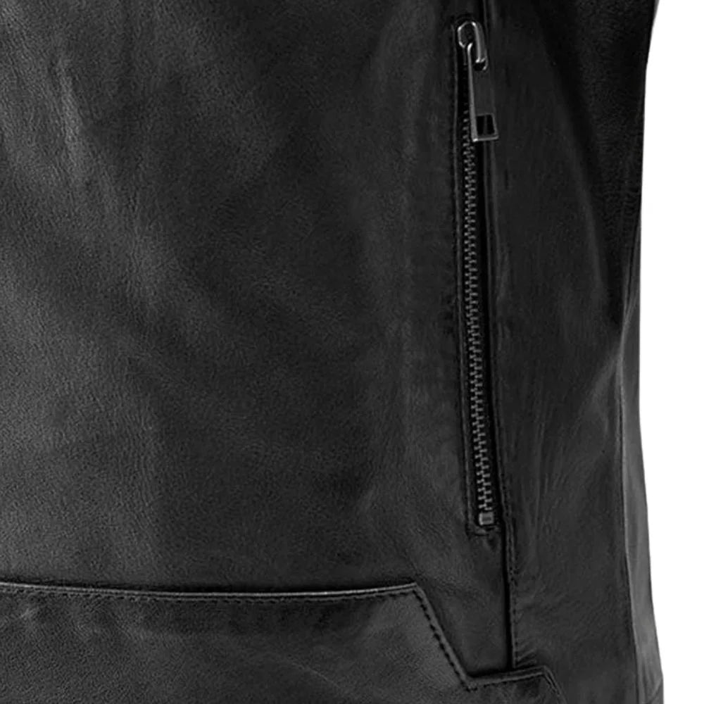 Men’s Quilted Armored Black Leather Jacket