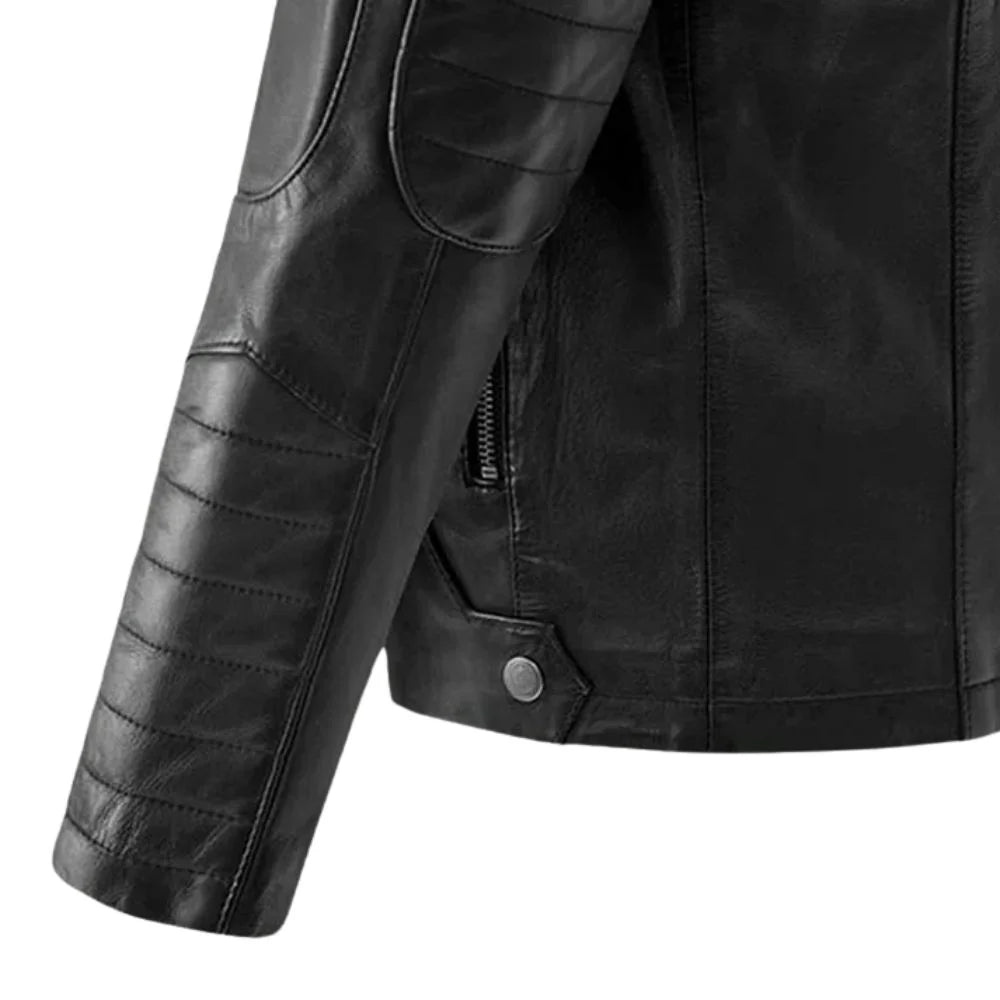 Men’s Quilted Armored Black Leather Jacket