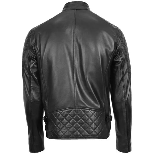 Men’s Quilted Black Leather Biker Jacket 
