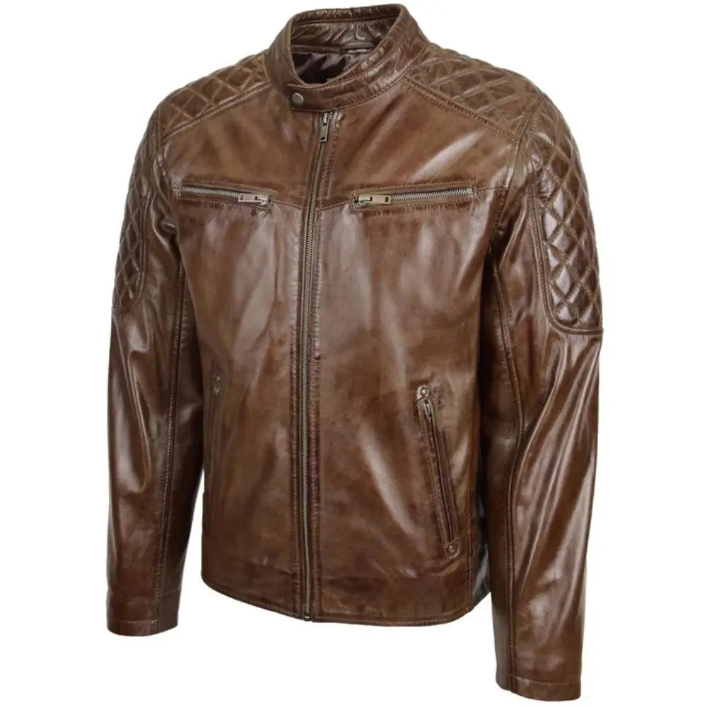 Men’s Brown Quilted Leather Biker Jacket