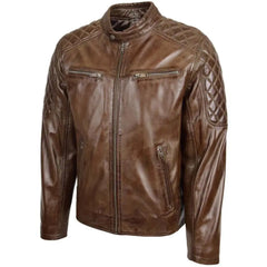 Men’s Brown Quilted Leather Biker Jacket