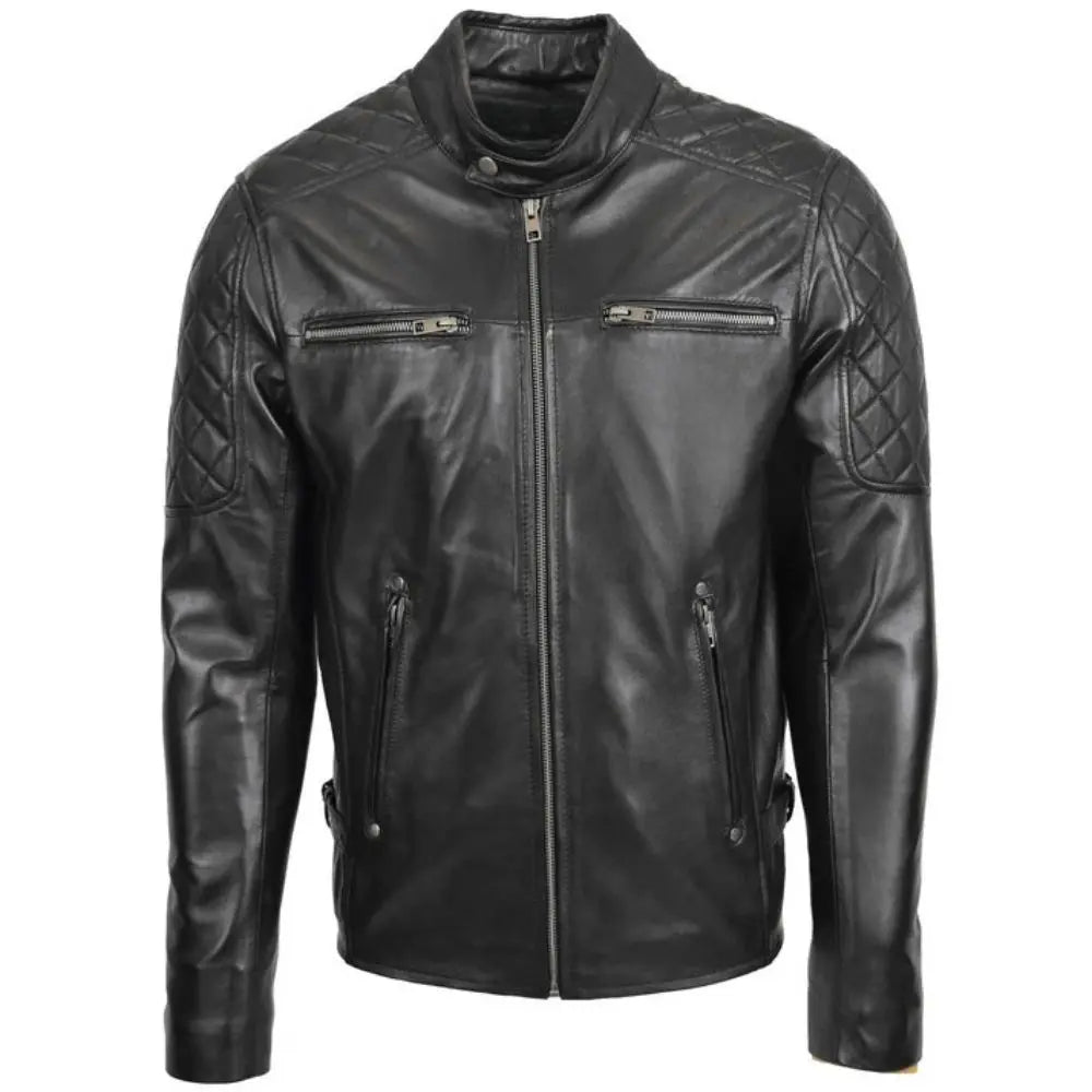 Men’s Quilted Black Leather Biker Jacket 