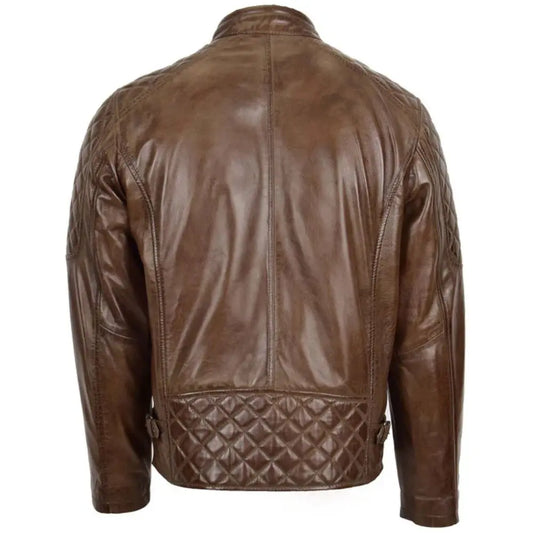 Men’s Brown Quilted Leather Biker Jacket