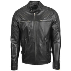 Men’s Quilted Black Leather Biker Jacket 