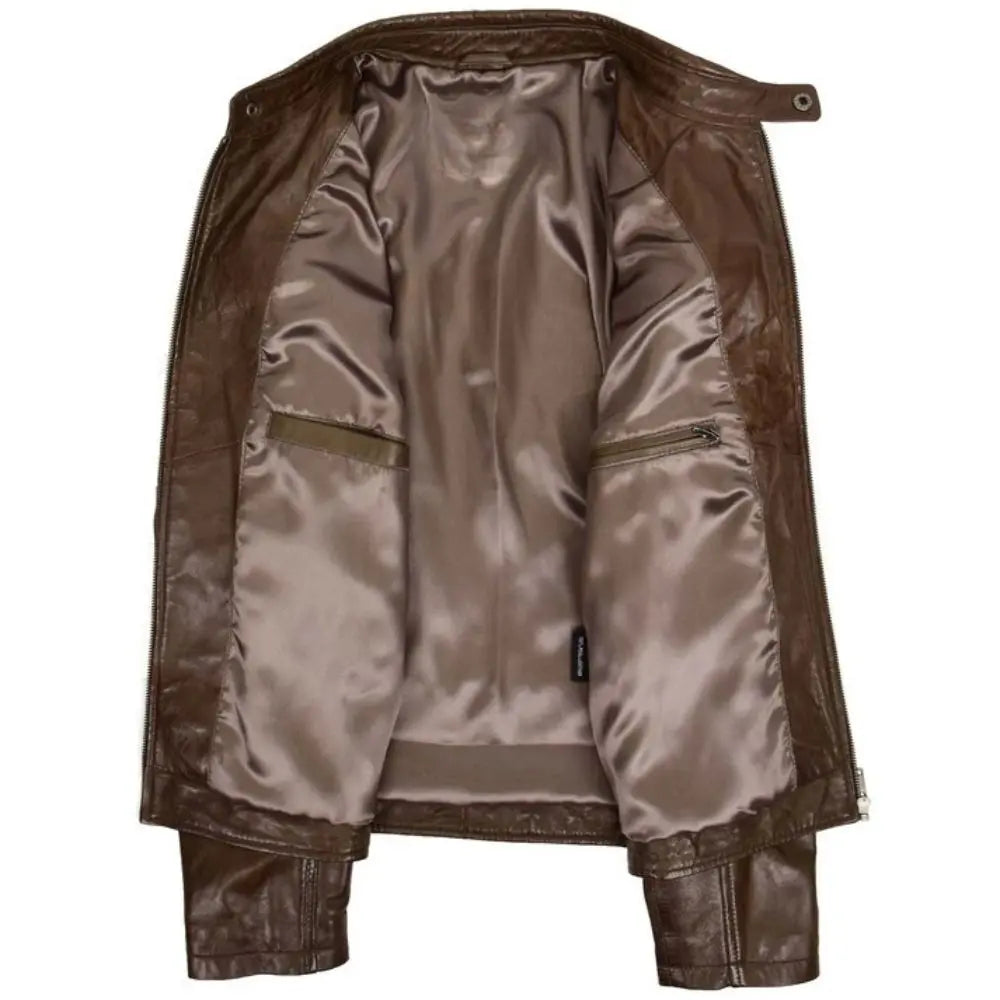 Men’s Brown Quilted Leather Biker Jacket