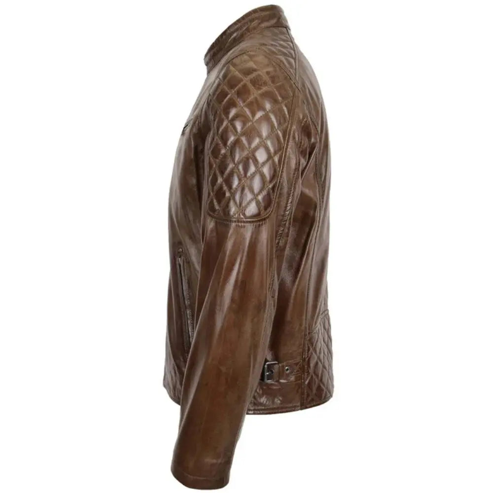 Men’s Brown Quilted Leather Biker Jacket