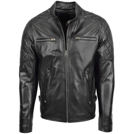 Men’s Quilted Black Leather Biker Jacket 