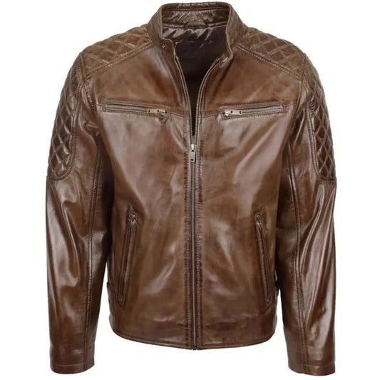 Men’s Brown Quilted Leather Biker Jacket