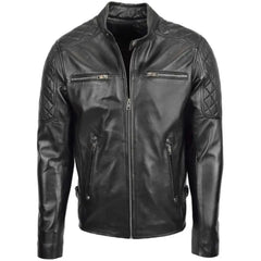 Men’s Quilted Black Leather Biker Jacket 