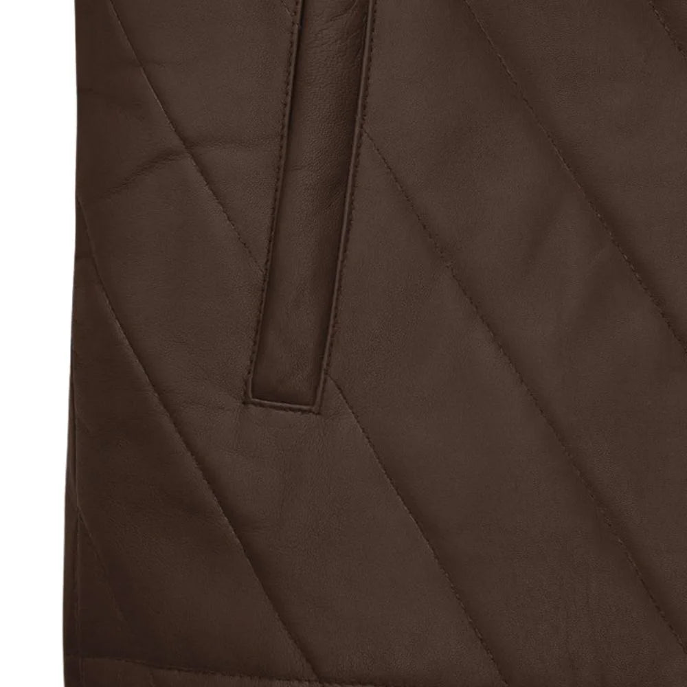 Men’s Quilted Dark Brown Leather Jacket with Suede Paneling