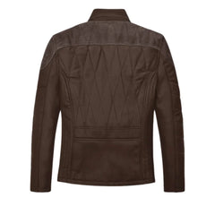 Men’s Quilted Dark Brown Leather Jacket with Suede Paneling
