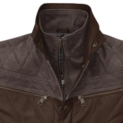 Men’s Quilted Dark Brown Leather Jacket with Suede Paneling