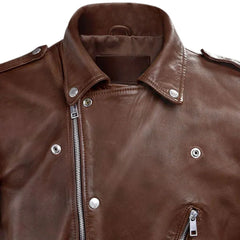 Men’s Leather Jacket in Brown with Zippers