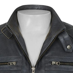 Men’s Real Leather Snap-tab Collar Jacket