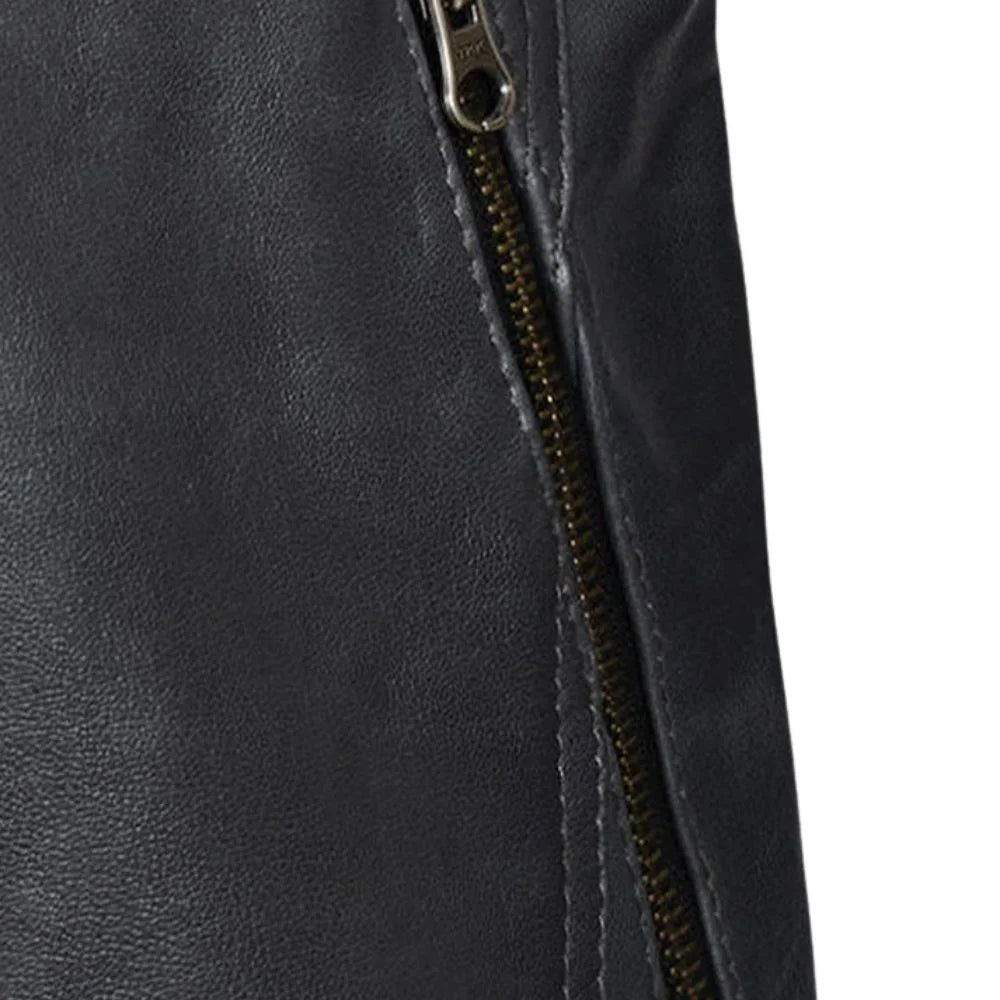 Men’s Real Leather Snap-tab Collar Jacket