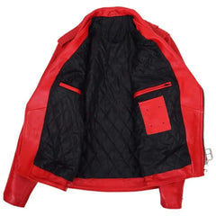 Men’s Red Belted Brando Leather Biker Jacket 