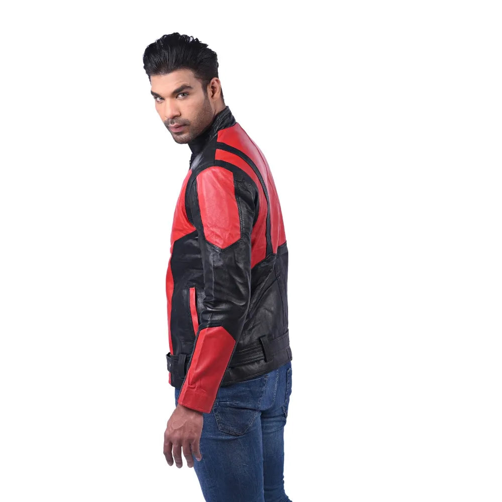 Men’s Red Black Axeron Leather Jacket