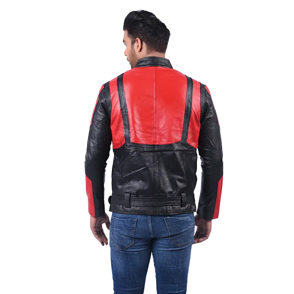 Men’s Red Black Axeron Leather Jacket