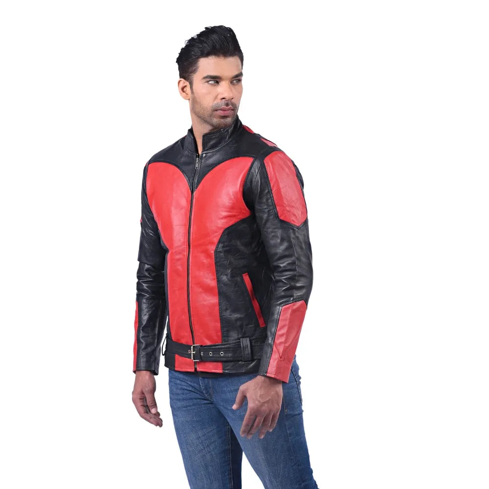 Men’s Red Black Axeron Leather Jacket