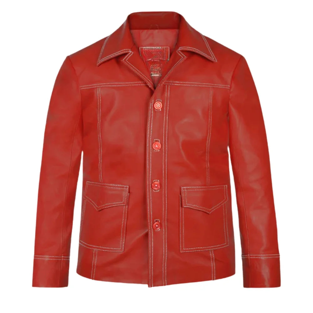 Men’s Red Button-Up Leather Jacket