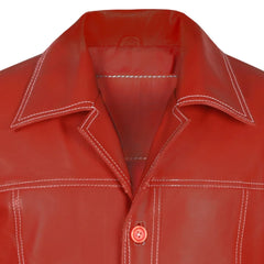 Men’s Red Button-Up Leather Jacket