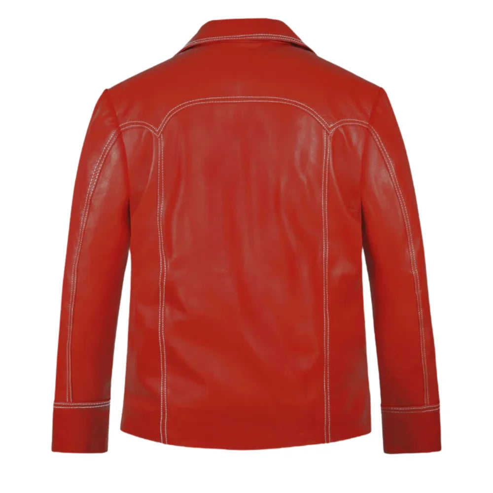 Men’s Red Button-Up Leather Jacket