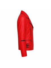 Men’s Red Leather Jacket with Buckle Straps Right 