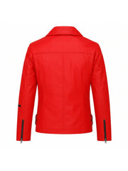 Men’s Red Leather Jacket with Buckle Straps Back 