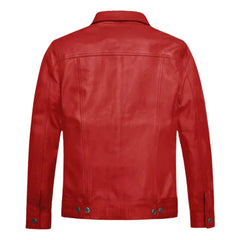 Men’s Red Leather Trucker Jacket