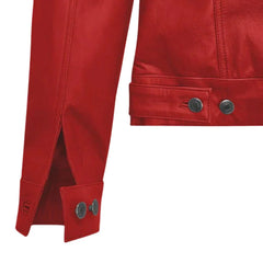 Men’s Red Leather Trucker Jacket