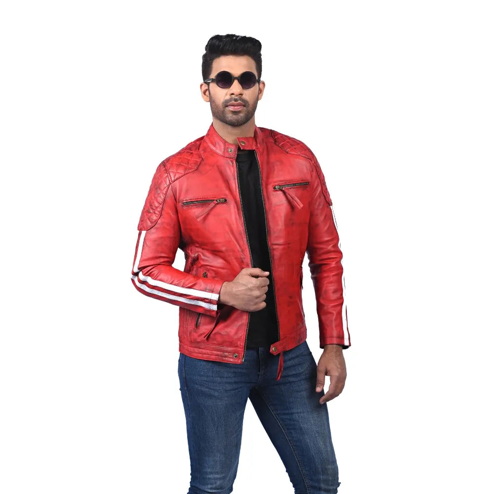Men’s Red Quilted Leather Jacket