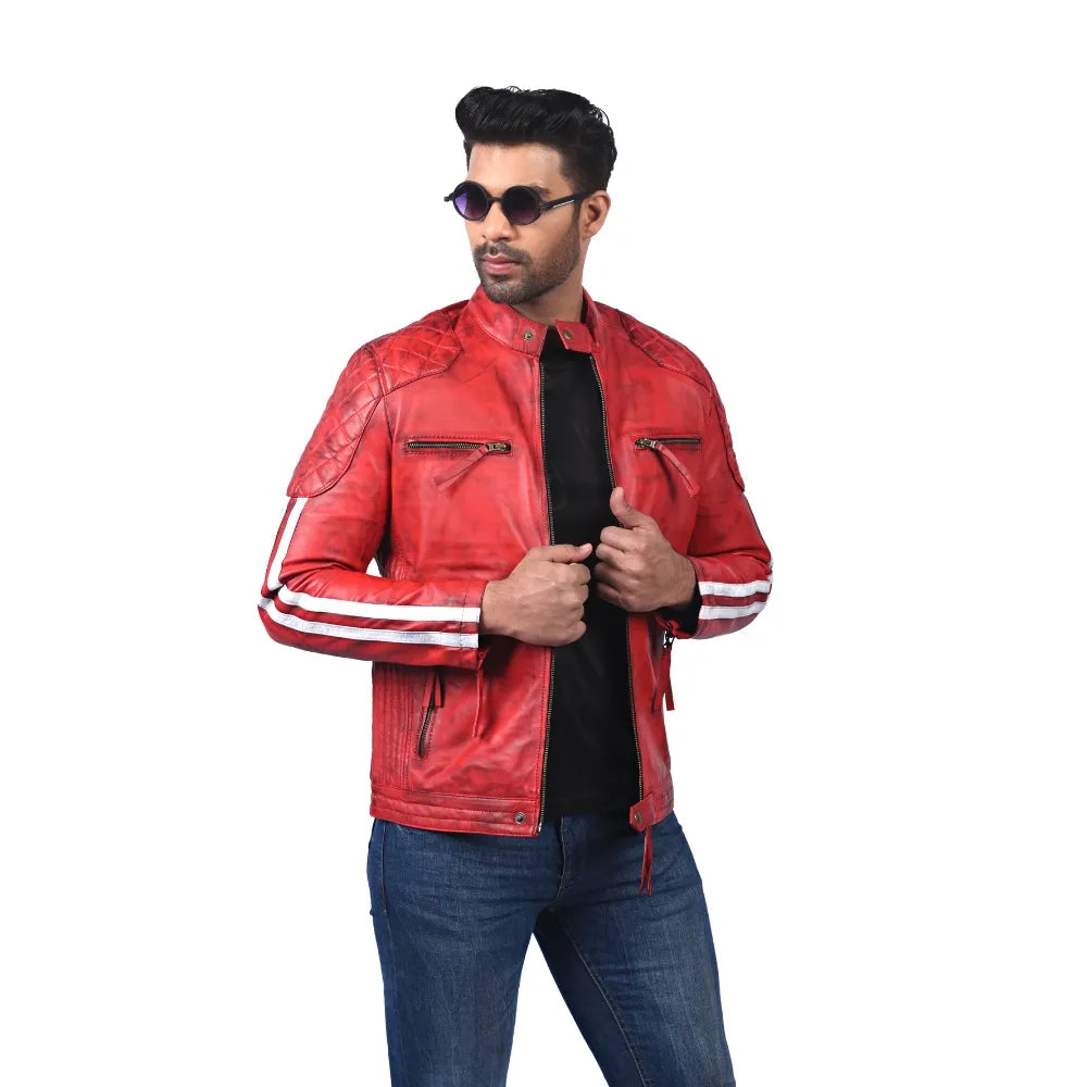 Men’s Red Quilted Leather Jacket