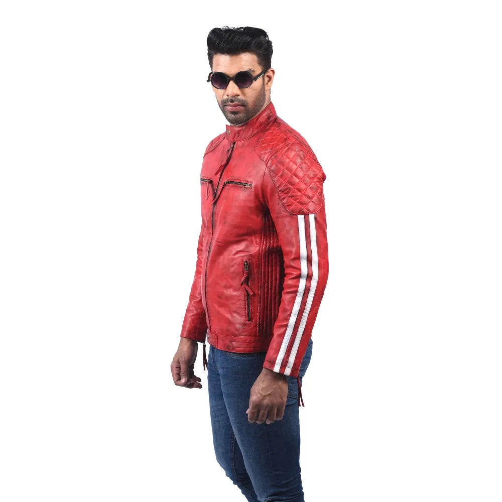 Men’s Red Quilted Leather Jacket