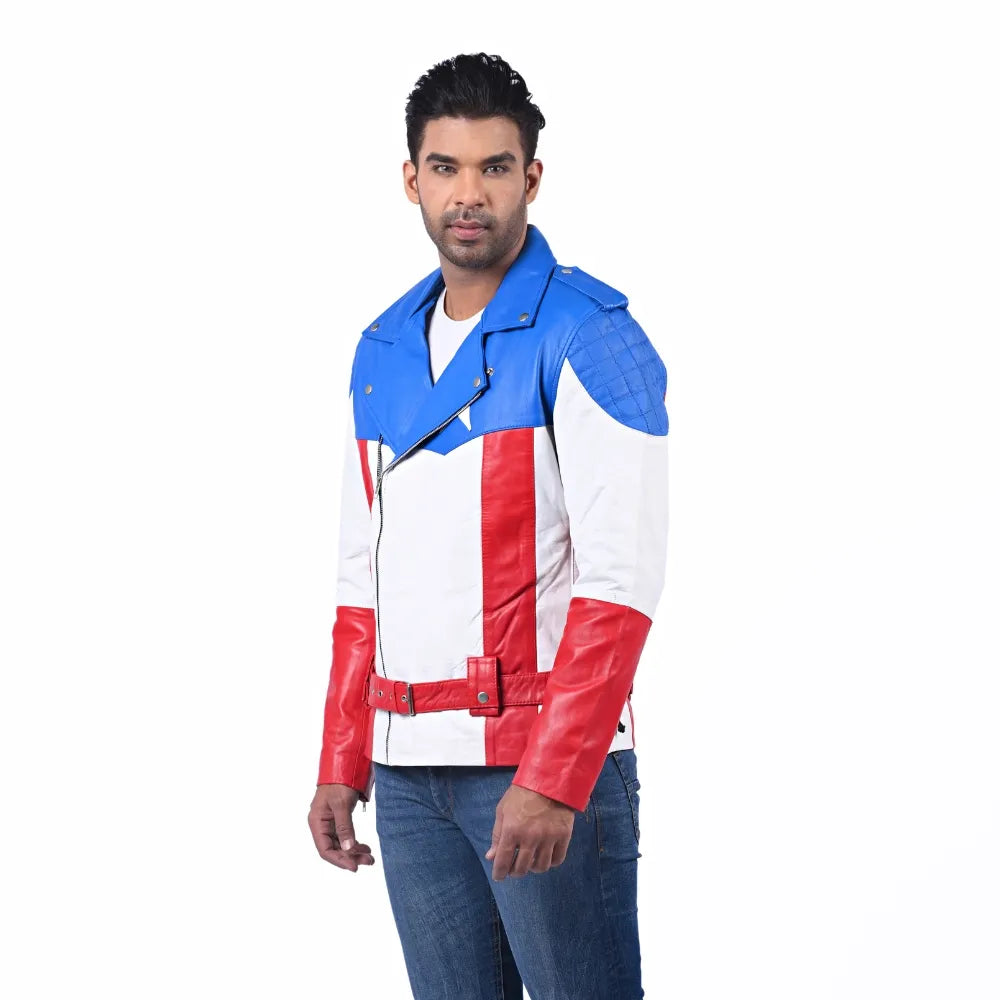 Men’s Red White Blue Leather Jacket