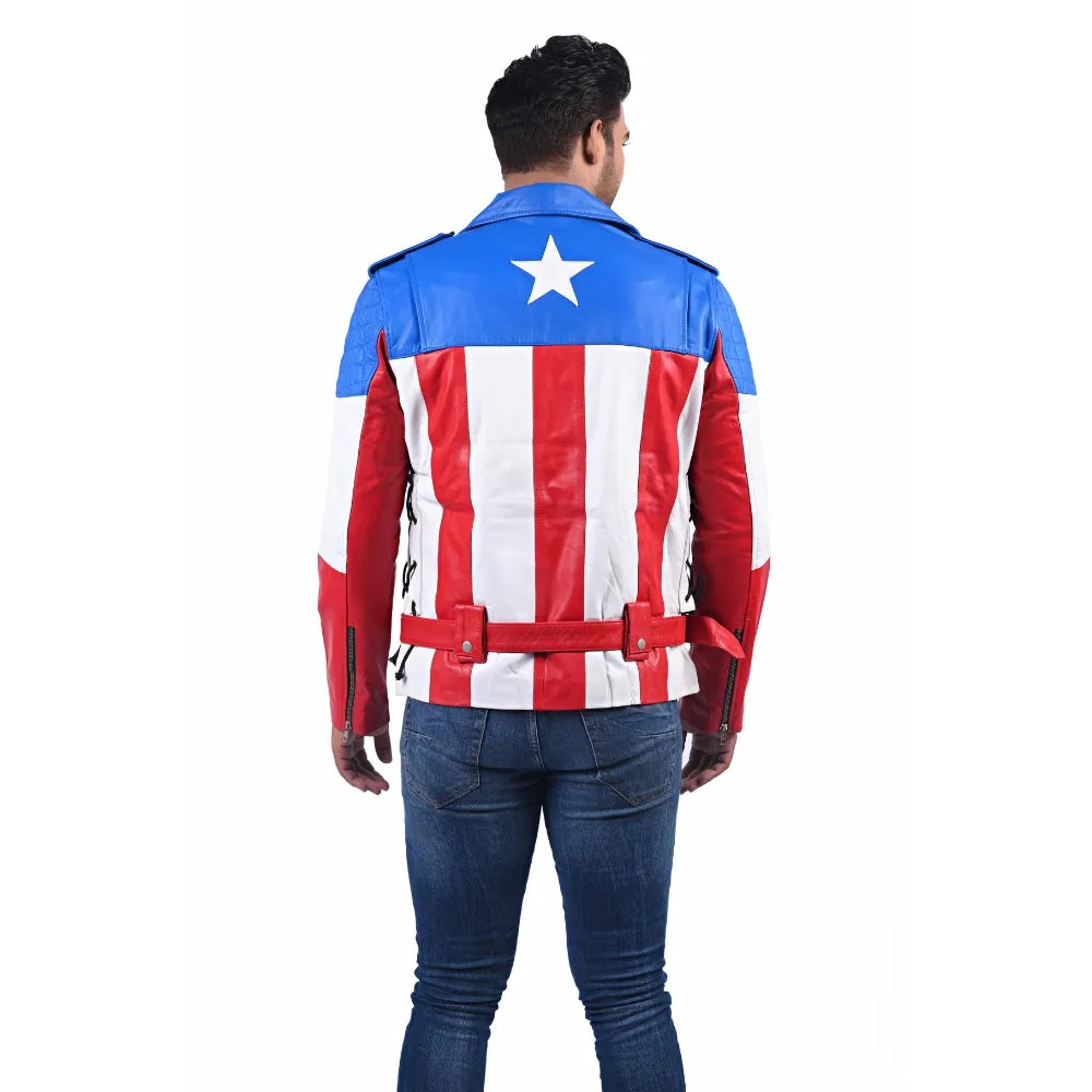 Men’s Red White Blue Leather Jacket